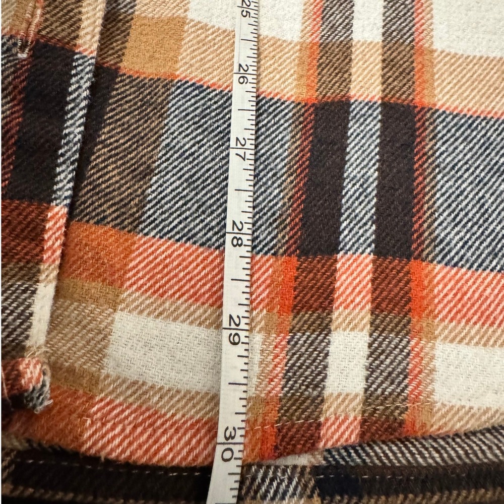 Womens Plaid Flannel Shirt Jacket BeachLoungeLunch Orange Brown White - Picture 6 of 13